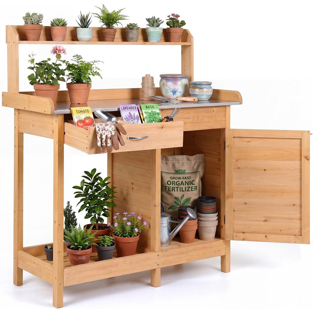 Garden Bench Metal - Tavolo da Giardinaggio in Legno per